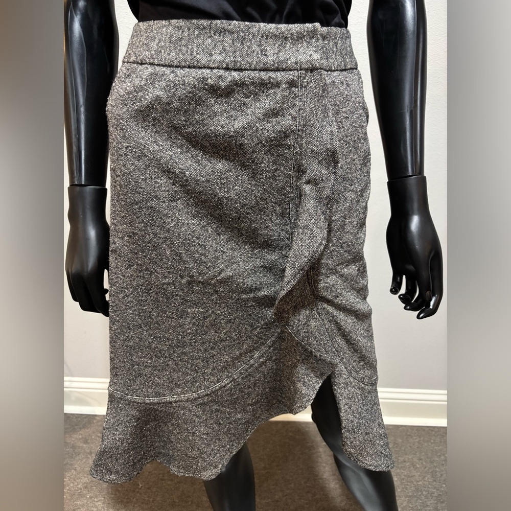VTG Votre Nom Collection black & white ruffle front wool silk blend skirt Sz 8 - Picture 2 of 9